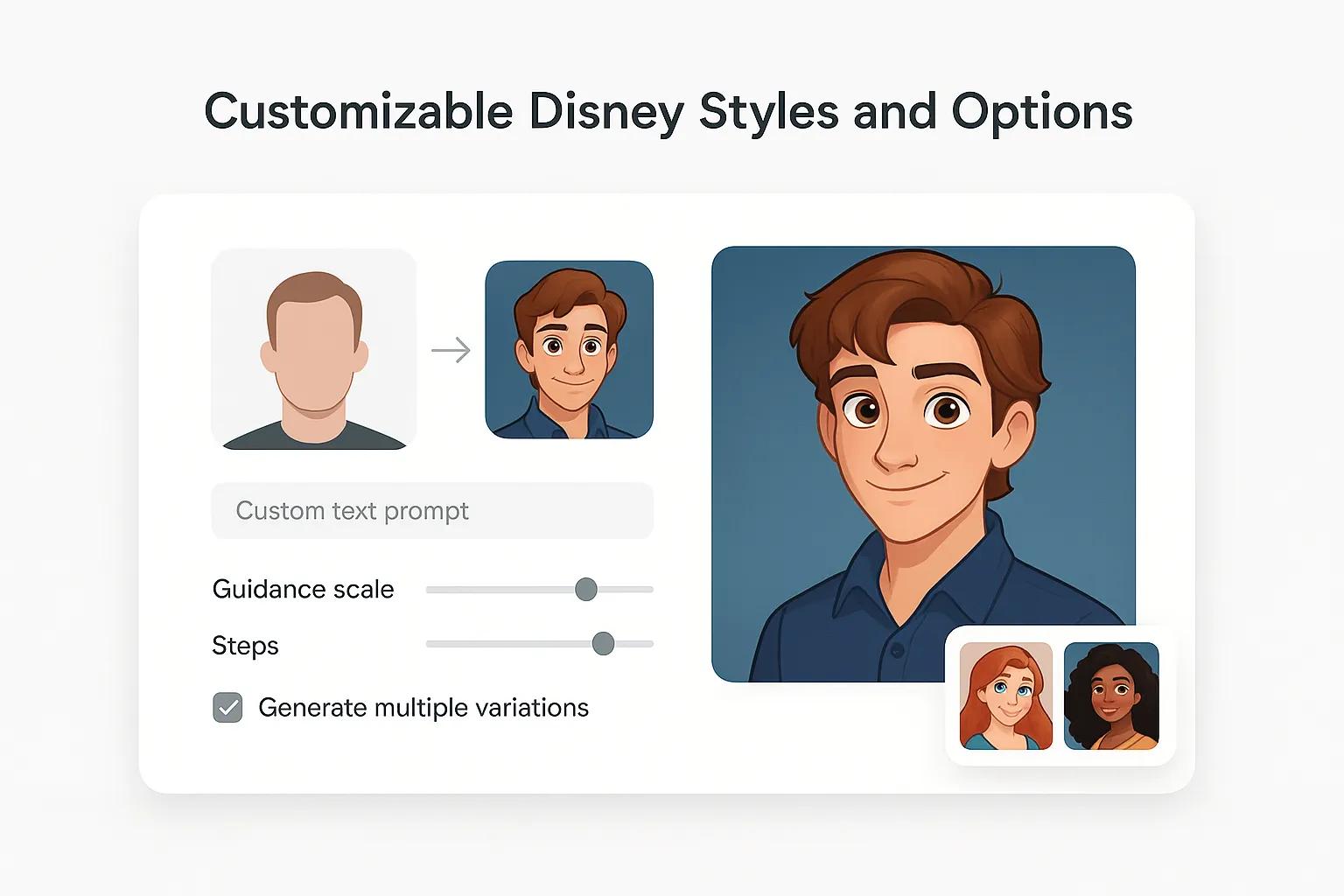 Différentes options de styles Disney et de personnalisation