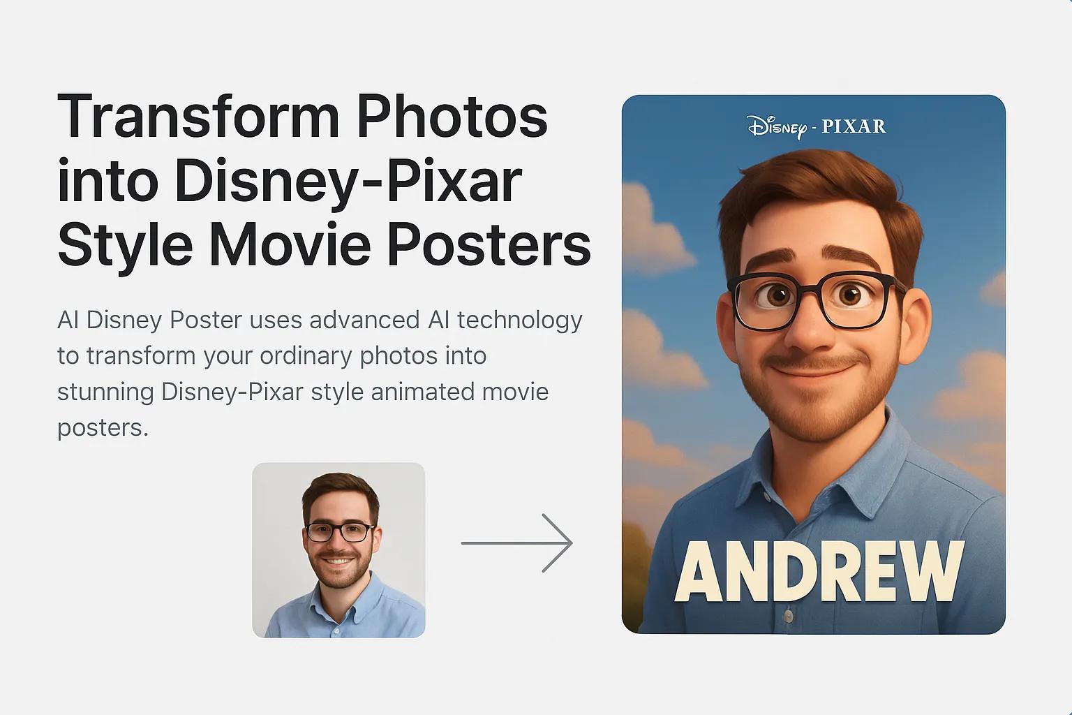 Photo transformed into Disney-Pixar style poster