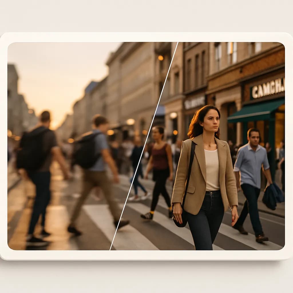 AI-powered blur to clear image enhancement showing before and after results