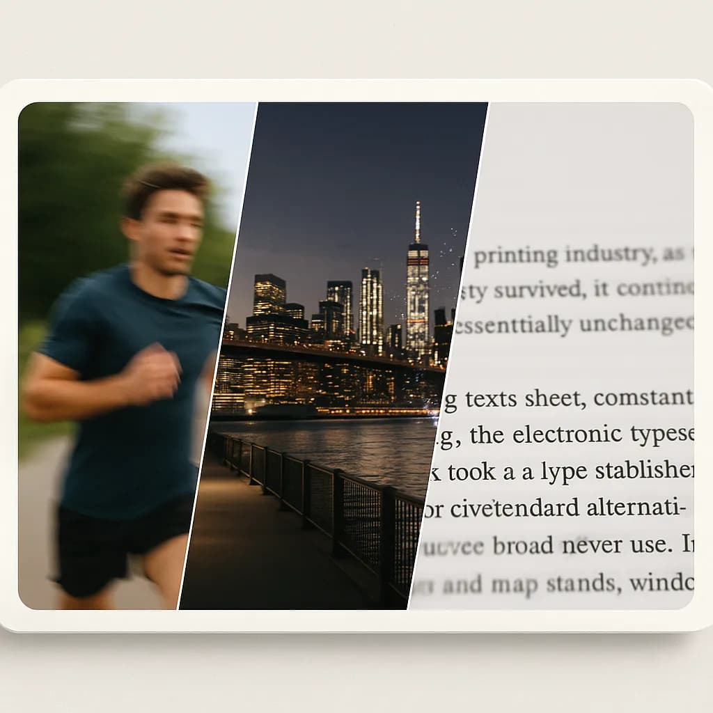 Different types of image blur being corrected by blur to clear tool