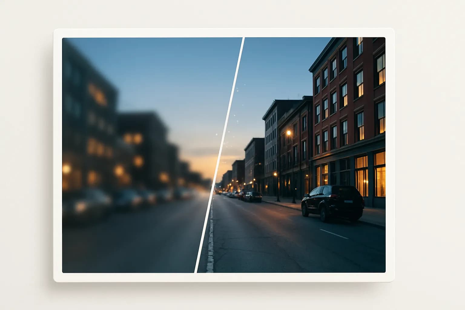 Before and after comparison of restored vintage photo using unblur images tool